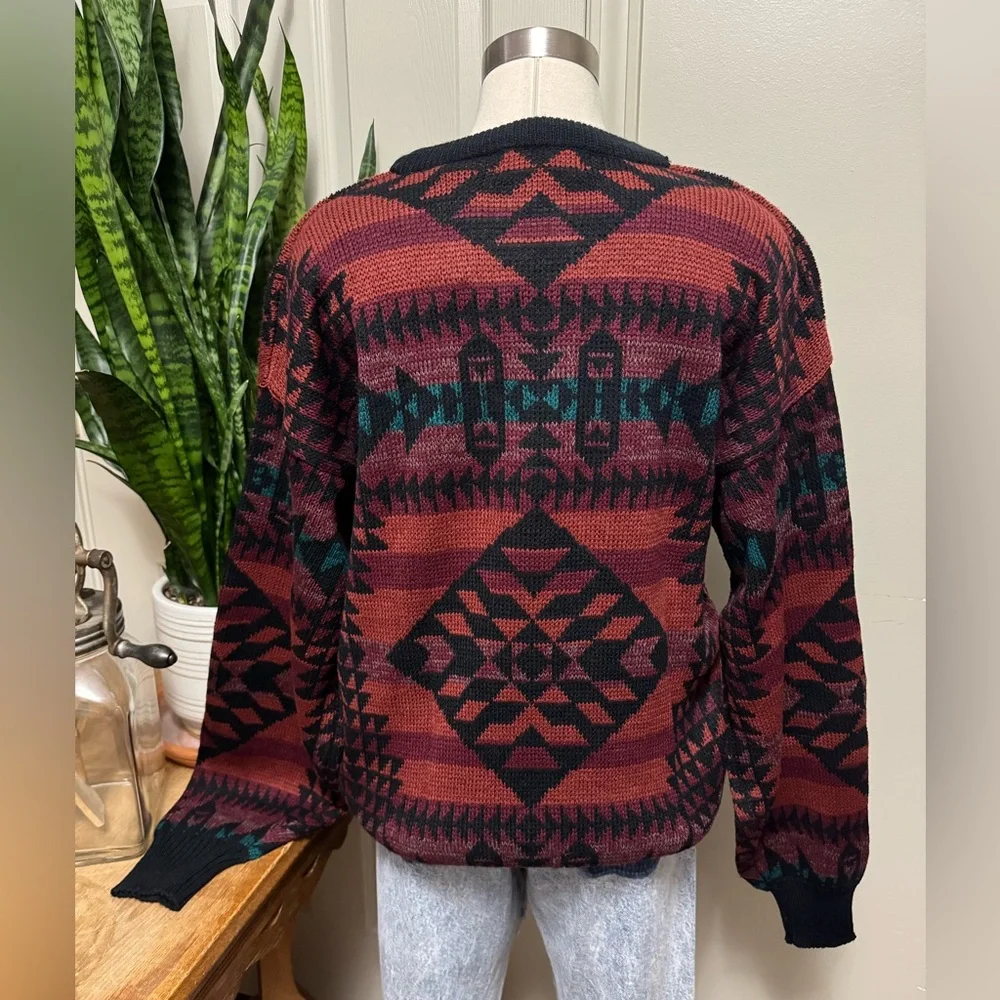Vintage Southwestern Geometric‎ Acrylic Knit Sweater M 90s